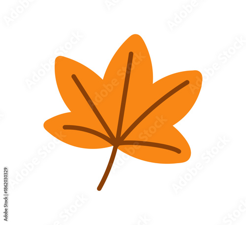 Maple tree leaf illustration with simple flat style, autumn foliage element showing fall season nature theme, botanical forest leaf shape, seasonal decorative design flat vector illustration.
