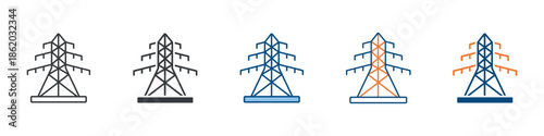 Energy Tower Icon Set Multiple Style Collection 