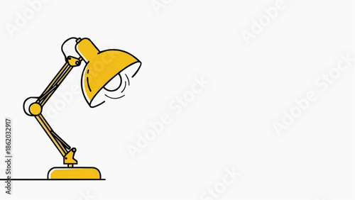 Vibrant yellow desk lamp on white background with copy space