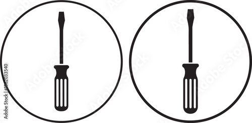 Two screwdrivers in circles, black and white icons