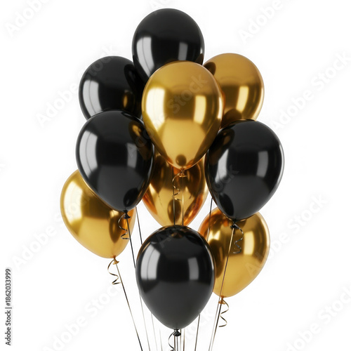 Black and Gold Party Balloons Bundle Isolated on Transparent Background