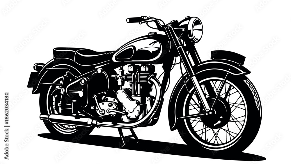 Naklejka premium Vintage Motorcycle Silhouette: An elegant vintage motorcycle, a symbol of freedom, adventure and the open road, depicted in a striking, classic design.