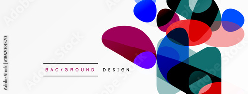 Abstract colorful shapes overlap white space. Modern design elements create dynamic visual composition. Background text indicates purpose.