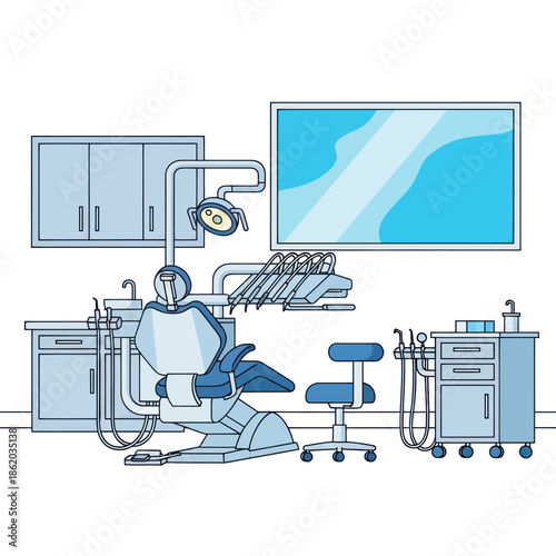Dental Office Equipment and Chair Illustration.