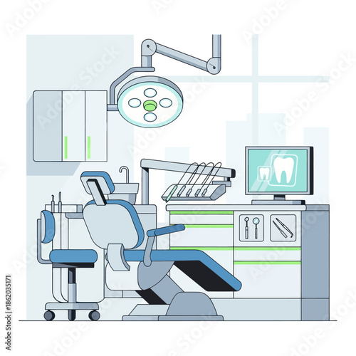 Dental Office Equipment and Computer Screen.