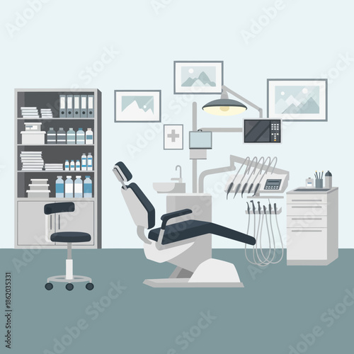 Dentist Chair in Modern Dental Office.