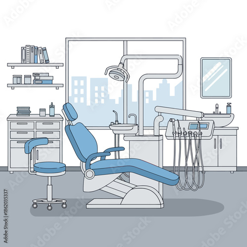 Dental Clinic Chair and Equipment Illustration.