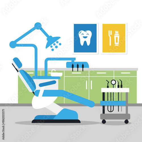 Dental Chair with Tools and Equipment.