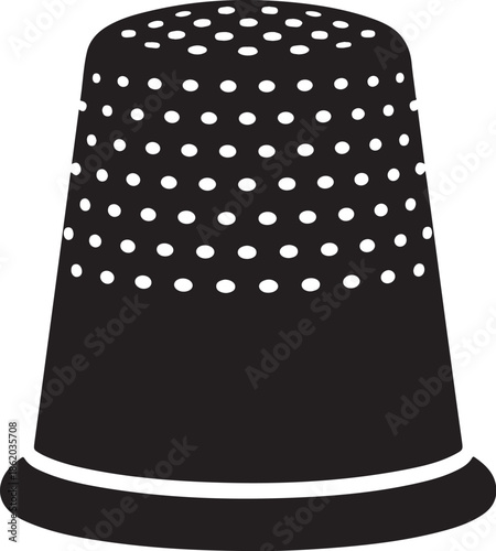Black sewing thimble with white dots isolated on white background
