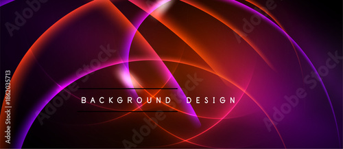Abstract luminous curves create dynamic background. Vibrant colors blend, forming flowing shapes. Modern design element for presentations.