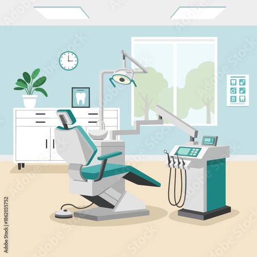 Dental Clinic Chair and Equipment Illustration.