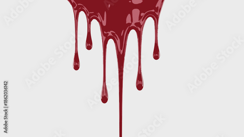 Red blood dripping effect on white background