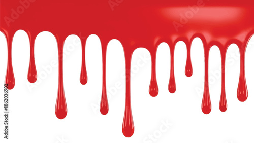 Red blood dripping effect on white background