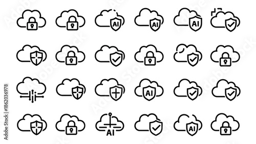 Cloud Security Icons Set with Symbols.