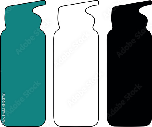 3 types of silhouette Sports water bottle silhouettes in three colors, including teal and black, functional vector icons for fitness and hydration-related designs