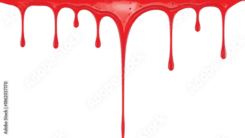 Red blood dripping effect on white background