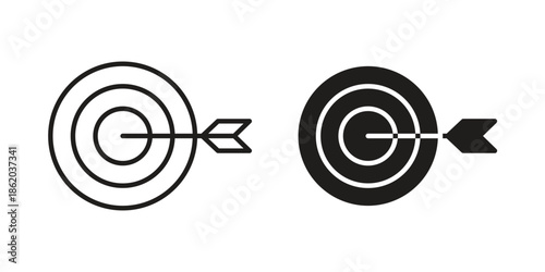 Bullseye icons vector. Line and glyph design with editable stroke