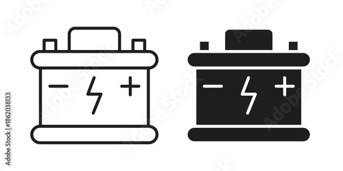 Car battery icons vector. Line and glyph design with editable stroke