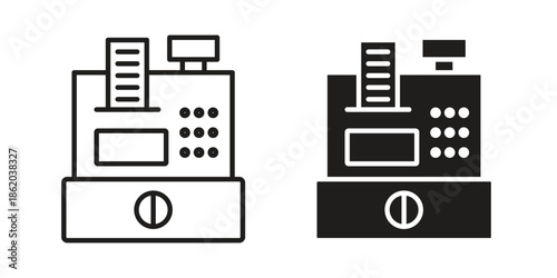 Cash register icons vector. Line and glyph design with editable stroke