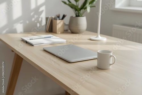 Minimal Modern Workspace with Coffee and Copy Space