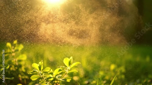 Water Surface Drift pollen drift spring Pollen accumulating and forming patterns on calm water. A serene, medium close up shot