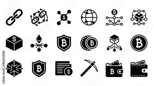 Collection of Cryptocurrency and Blockchain Icons.