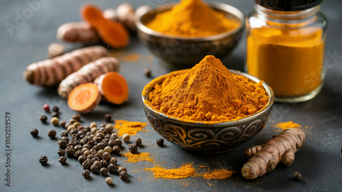 Turmeric Powder with Roots and Pepper