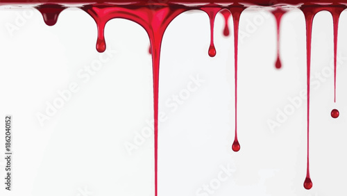 Red blood dripping effect on white background