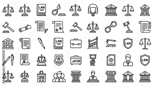 Collection of Law and Justice Icons Symbols.