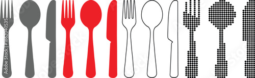 Various dinner utensils in different styles and colors