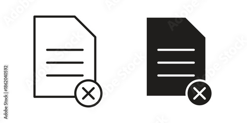 Delete Document icons vector. Line and glyph design with editable stroke