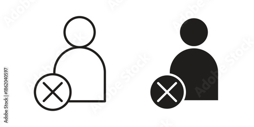 Delete user icons vector. Line and glyph design with editable stroke