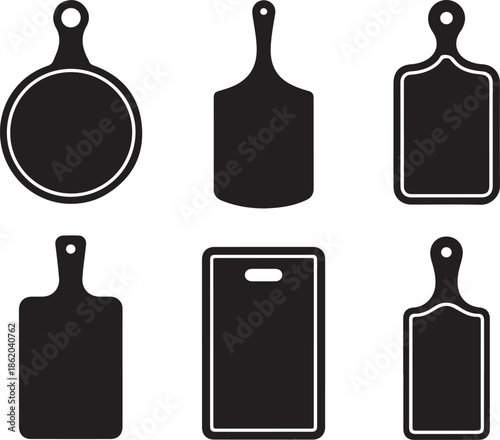 Set of cutting boards in different shapes and sizes for kitchen use and food preparation on transparent background