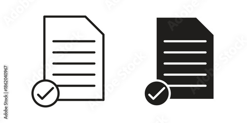 Document accept icons vector. Line and glyph design with editable stroke