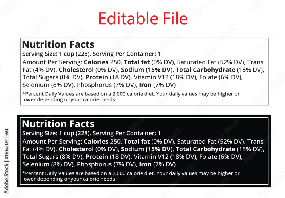 Nutrition facts label featuring editable png format for creating custom ...