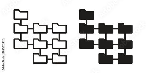 Folder tree icons vector. Line and glyph design with editable stroke