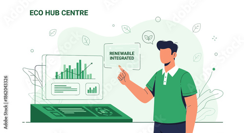 Interactive eco hub presentation displaying renewable energy analytics and integration