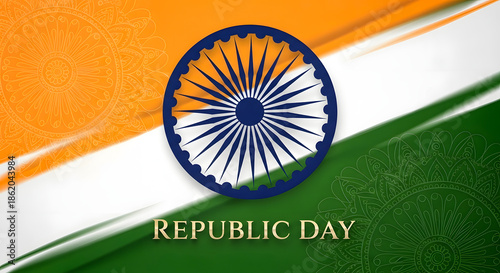 Indian republic day flag background with ashoka chakra symbol