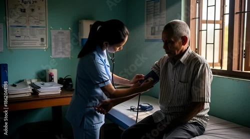 Nurse Taking Blood Pressure of Senior Man.