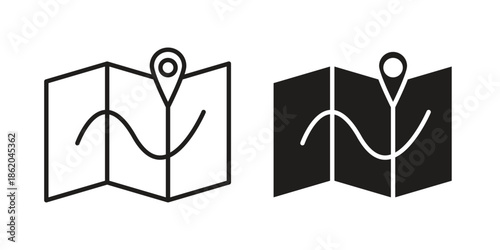 Map icons vector. Line and glyph design with editable stroke