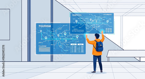 Interactive travel information interface displaying tourism locations and route planning