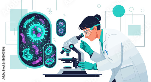 Investigating infectious diseases under the microscope: A scientist analyzing cells and viruses