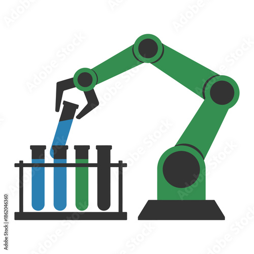 Robotic Arm, Performing Scientific Experiment With Test Tubes, Laboratory Automation, Precise Technology, Research Equipment and Modern Vector Illustration.