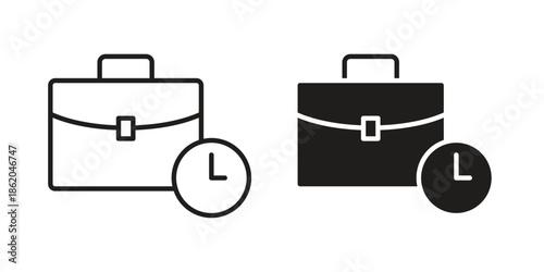 Office time icons vector. Line and glyph design with editable stroke