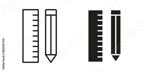Pencil and ruler icons vector. Line and glyph design with editable stroke