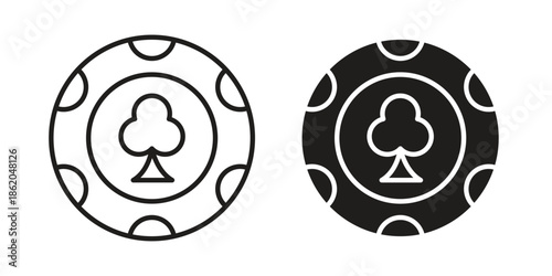 Poker chip icons vector. Line and glyph design with editable stroke