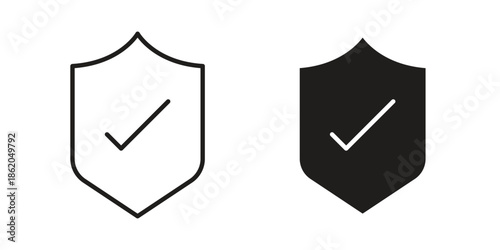 Shield check icons vector. Line and glyph design with editable stroke
