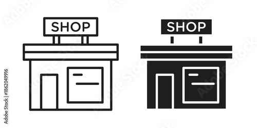 Shop icons vector. Line and glyph design with editable stroke