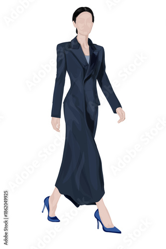 Female fashion model in black dress without background