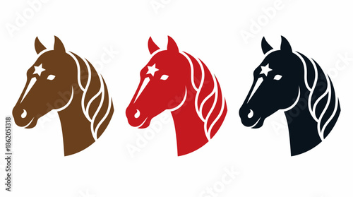 Stylized Horse Head Silhouette Vector – Brown, Red, Black Profiles with Flowing Manes for Equestrian Branding, Logos, and Minimalist Animal Design Projects